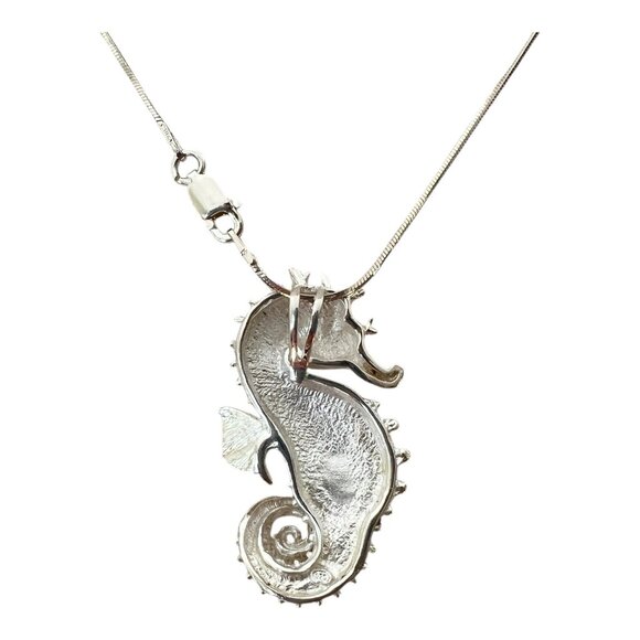 Nautical Beach Ocean Seahorse Shell Sterling Silver Pendant 18" Chain Necklace - Picture 6 of 6
